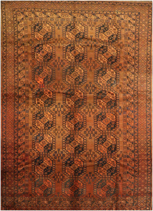 406x262 cm Old Afghan Wool Rug Handmade Maroon Orange