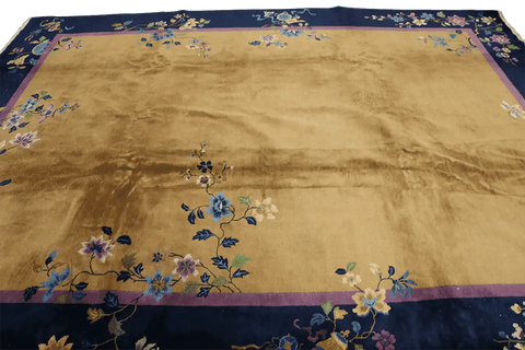 360x275 cm Antique Chinese Wool Rug Handmade Brown Blue - Rugoutlet
