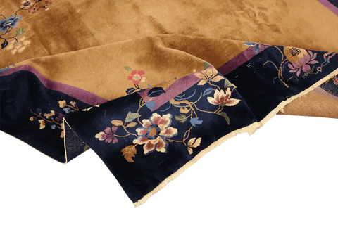 360x275 cm Antique Chinese Wool Rug Handmade Brown Blue - Rugoutlet