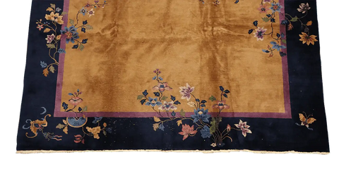 360x275 cm Antique Chinese Wool Rug Handmade Brown Blue - Rugoutlet