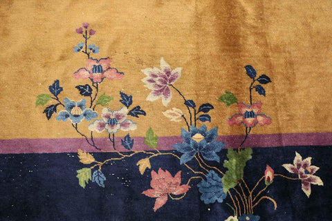 360x275 cm Antique Chinese Wool Rug Handmade Brown Blue - Rugoutlet