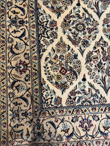 Fine Persian Nain 6La Silk & Wool Handmade Rug Ivory Floral Design 215 × 137 cm