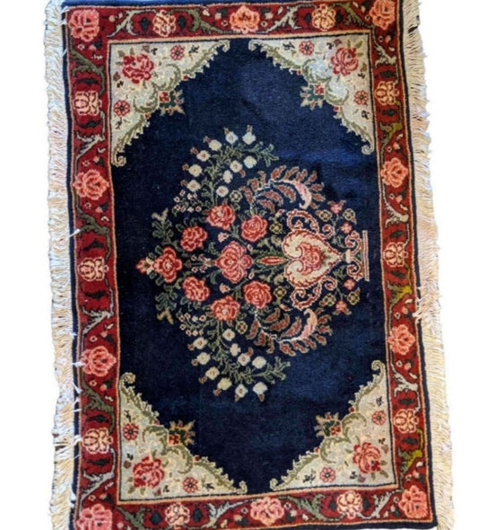 95 x 60 cm Persian Senneh Traditional Blue Small Rug - Rugmaster