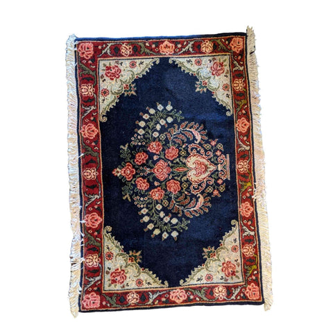 95 x 60 cm Persian Senneh Traditional Blue Small Rug - Rugoutlet