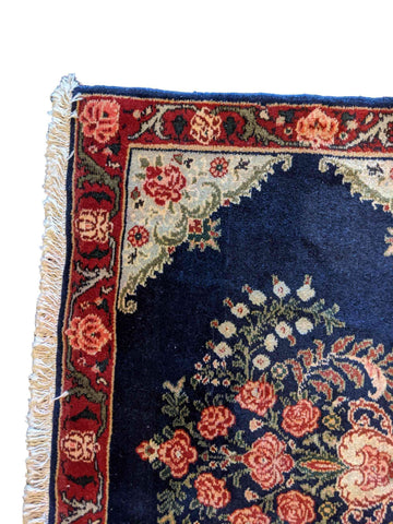 95 x 60 cm Persian Senneh Traditional Blue Small Rug - Rugoutlet