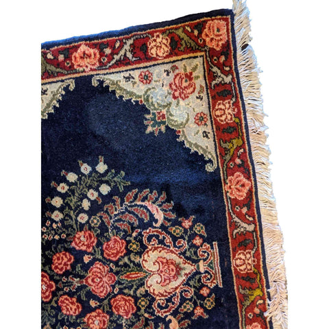 95 x 60 cm Persian Senneh Traditional Blue Small Rug - Rugoutlet