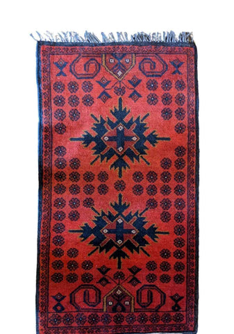 96 x 54 cm Afghan Khan Tribal Red Small Rug - Rugoutlet