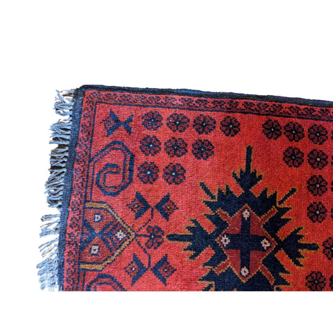 96 x 54 cm Afghan Khan Tribal Red Small Rug - Rugoutlet