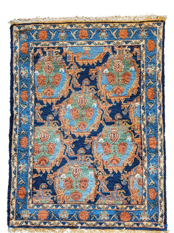96 x 70 cm Persian Senneh Traditional Blue Small Rug - Rugmaster