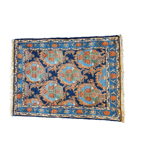 96 x 70 cm Persian Senneh Traditional Blue Small Rug - Rugmaster