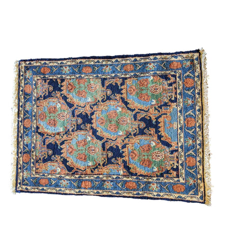 96 x 70 cm Persian Senneh Traditional Blue Small Rug - Rugmaster
