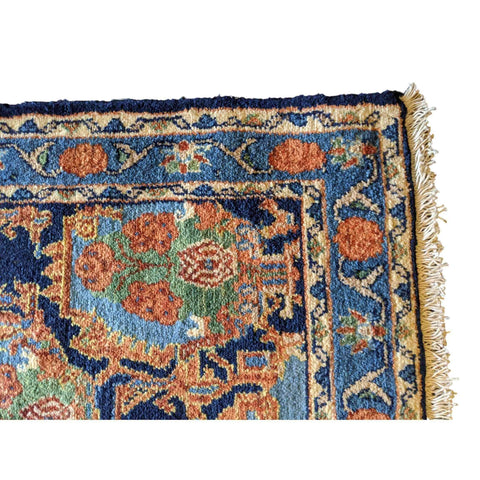 96 x 70 cm Persian Senneh Traditional Blue Small Rug - Rugmaster