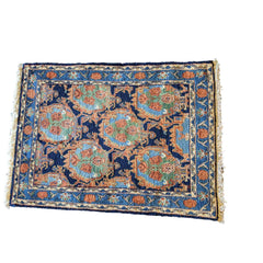 96 x 70 cm Persian Senneh Traditional Blue Small Rug - Rugmaster