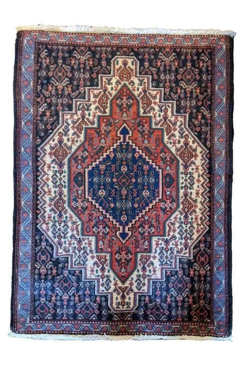98 x 70 cm Persian Bijar Geometric Black Small Rug - Rugoutlet