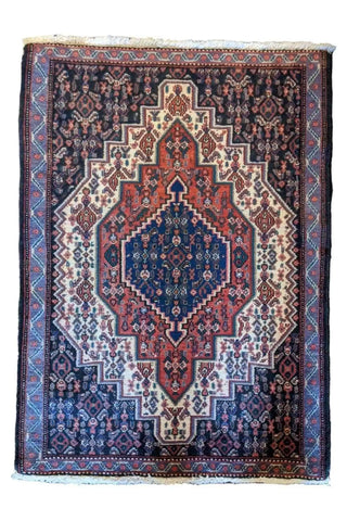 98 x 70 cm Persian Bijar Geometric Black Small Rug - Rugoutlet
