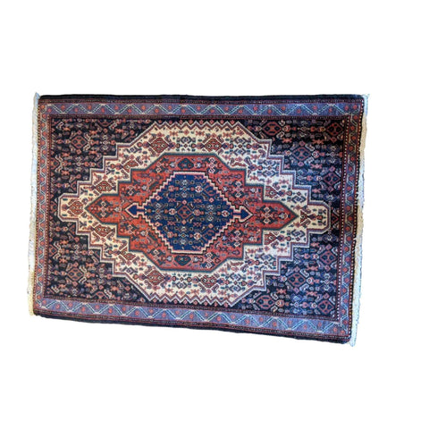 98 x 70 cm Persian Bijar Geometric Black Small Rug - Rugoutlet