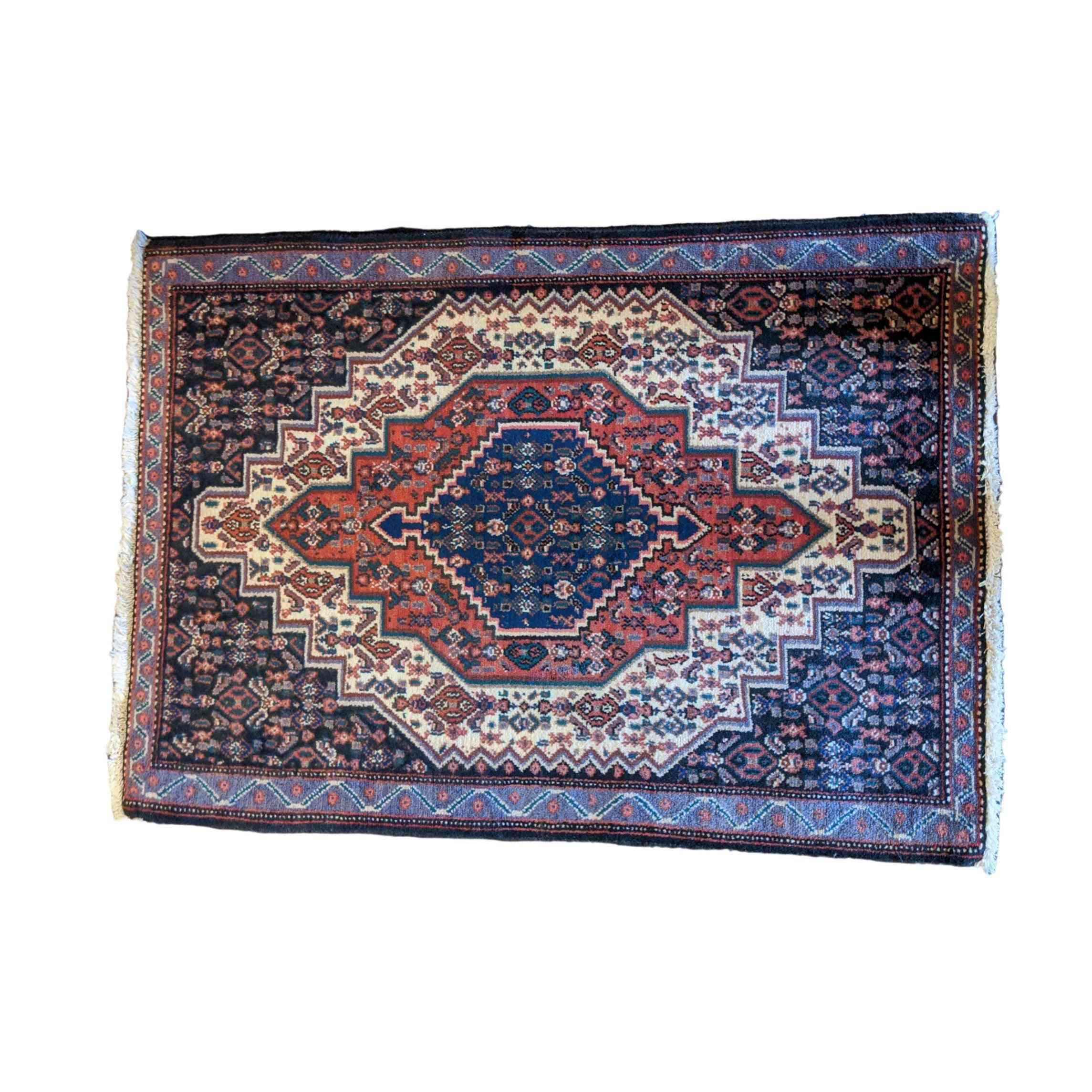 98 x 70 cm Persian Bijar Geometric Black Small Rug - Rugmaster