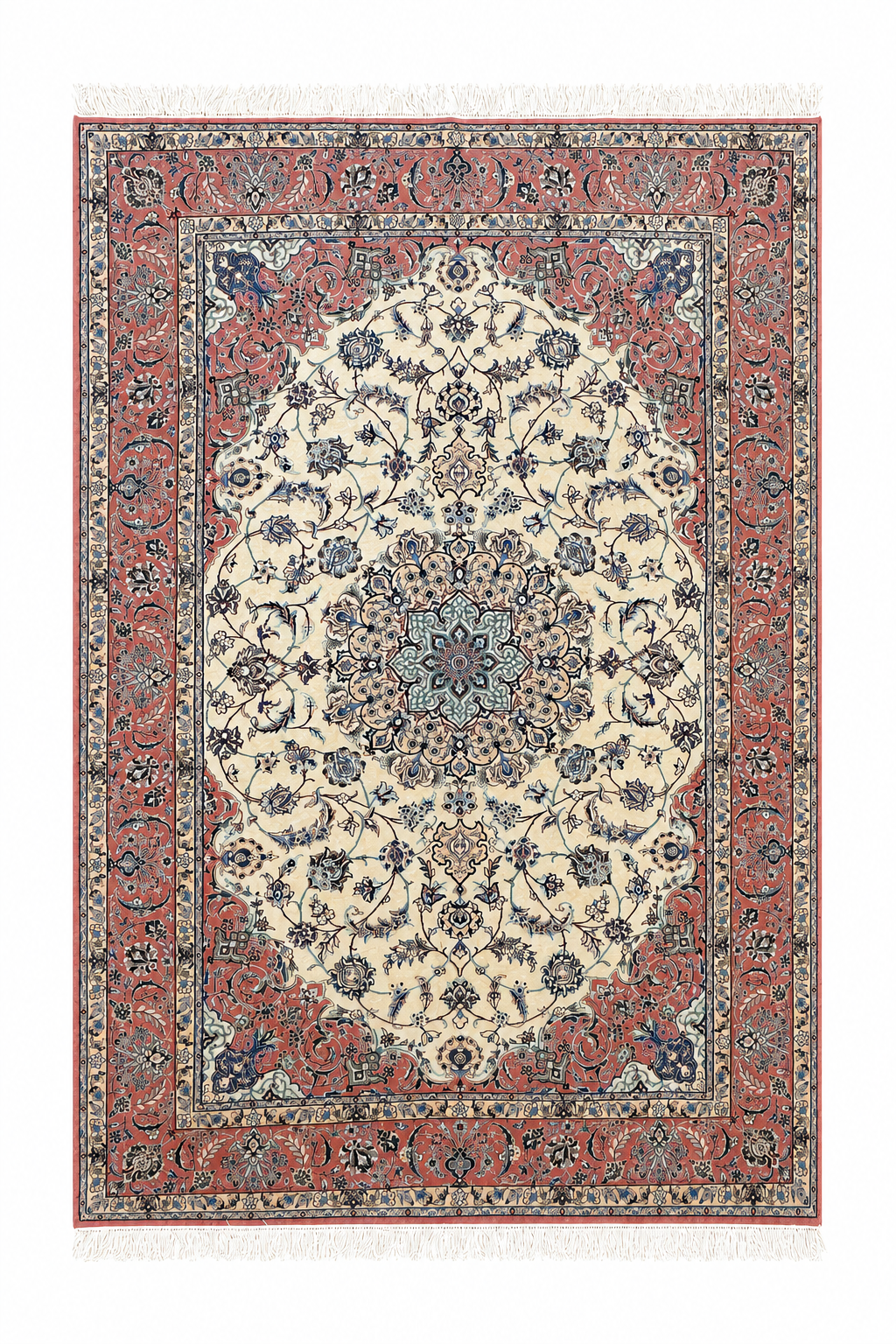 Handmade Nain Wool & Silk Rug 223x143 cm – Pink & Beige Rug