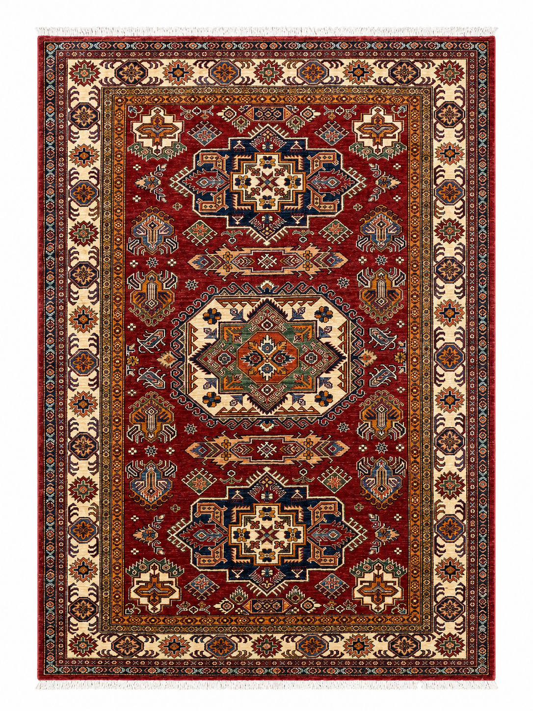 Handmade Kazak Wool Rug 236x170 cm – Red & Beige Rug