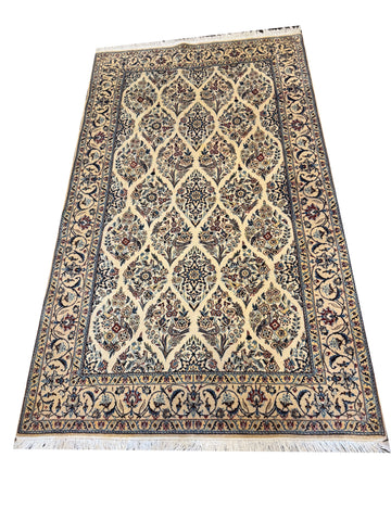 Fine Persian Nain 6La Silk & Wool Handmade Rug Ivory Floral Design 215 × 137 cm