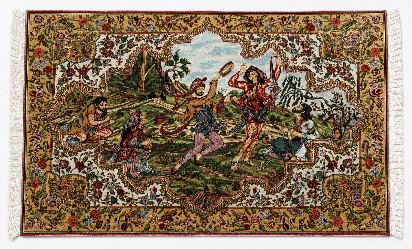Persian Tabriz Handmade Silk Rug - Red & Beige Grey Blue - 220 cm x 200 cm