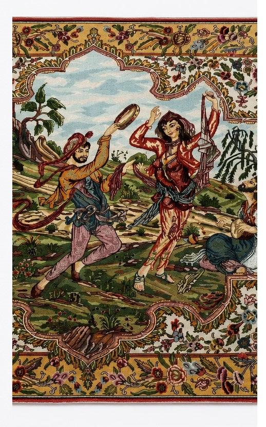 Persian Tabriz Handmade Silk Rug - Red & Beige Grey Blue - 220 cm x 200 cm