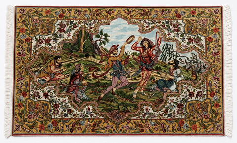 Persian Tabriz Handmade Silk Rug - Red & Beige Grey Blue - 220 cm x 200 cm