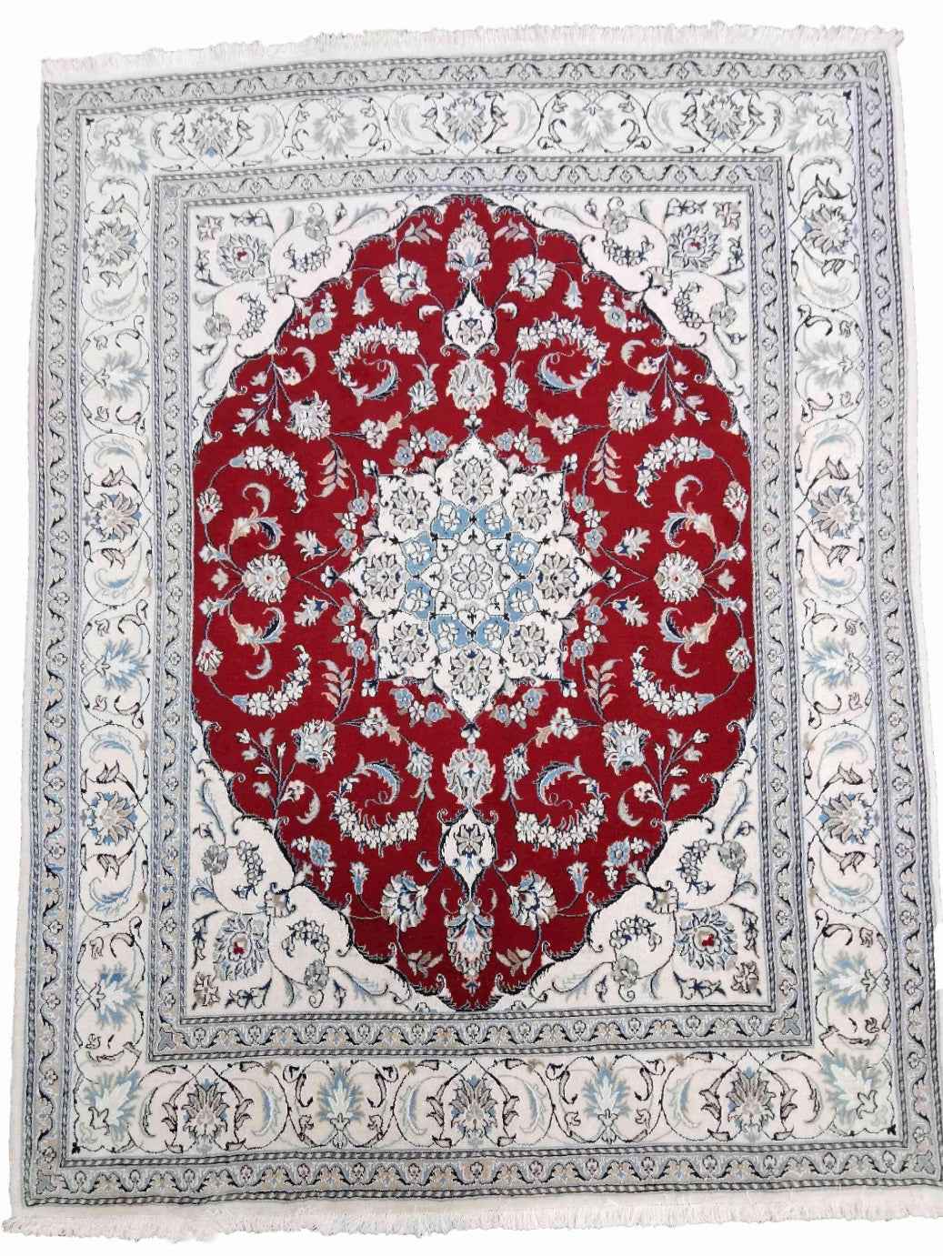 255 x 195 Persian Nain Silk and wool, red and ivory 
