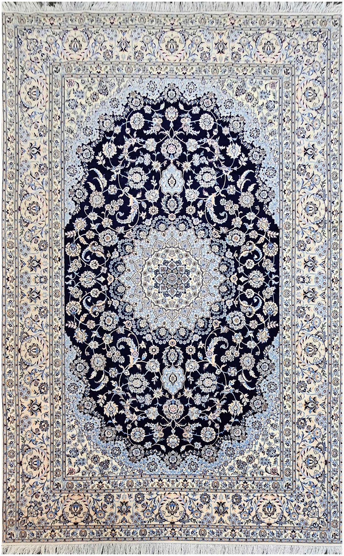 209x310cm Persian Nain Silk and Wool Rugs Hand Knotted Grey