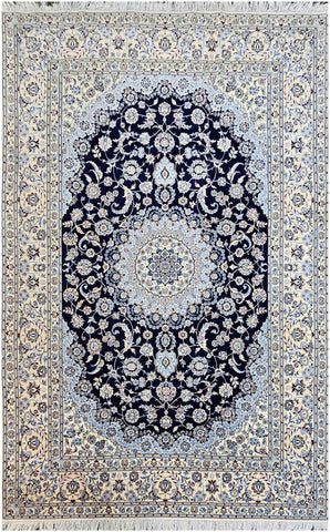 209x310cm Persian Nain Silk and Wool Rugs Hand Knotted Grey - Rugoutlet