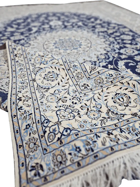 209x310cm Persian Nain Silk and Wool Rugs Hand Knotted Grey - Rugoutlet