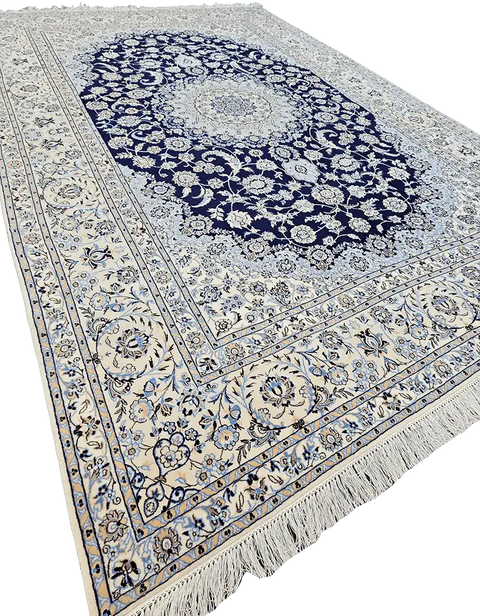 209x310cm Persian Nain Silk and Wool Rugs Hand Knotted Grey - Rugoutlet