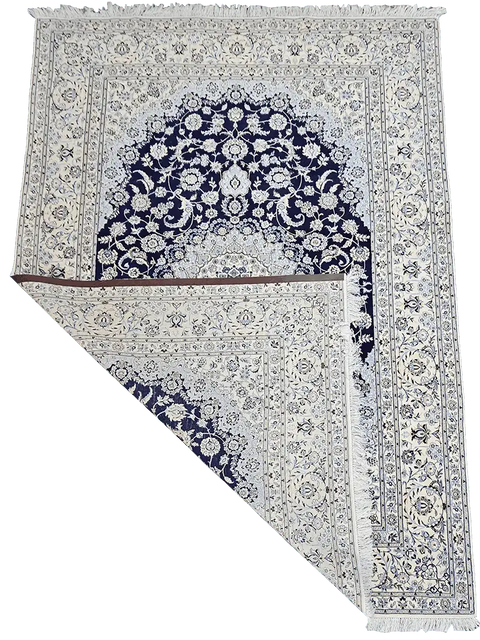209x310cm Persian Nain Silk and Wool Rugs Hand Knotted Grey - Rugoutlet