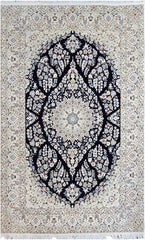 310x213 cm Fine Persian Nain Silk and Wool Handmade blue and ivory rug - Rugoutlet