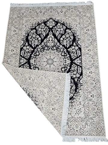 310x213 cm Fine Persian Nain Silk and Wool Handmade blue and ivory rug - Rugoutlet