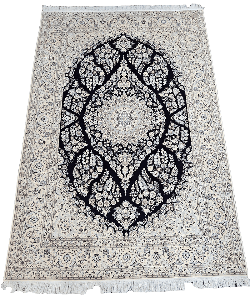 310x213 cm Fine Persian Nain Silk and Wool Handmade blue and ivory rug - Rugoutlet