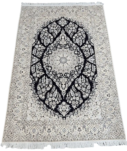 310x213 cm Fine Persian Nain Silk and Wool Handmade blue and ivory rug - Rugoutlet