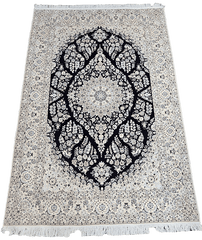 310x213 cm Fine Persian Nain Silk and Wool Handmade blue and ivory  rug