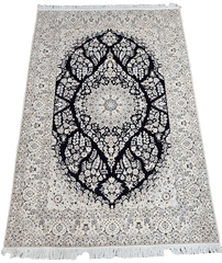 310x213 cm Fine Persian Nain Silk and Wool Handmade blue and ivory rug - Rugoutlet