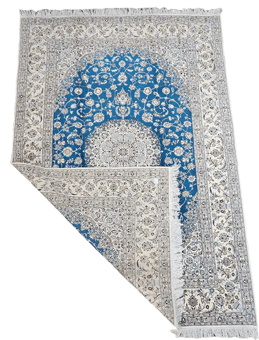 301x203cm Persian Nain Silk and Wool handmade Beige and Sky Blue rug - Rugoutlet