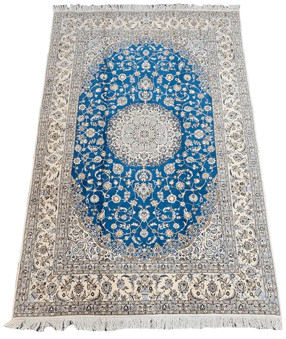 301x203cm Persian Nain Silk and Wool handmade Beige and Sky Blue rug - Rugoutlet