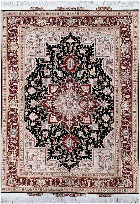 152x105cm Tabriz Silk and Wool Rugs Hand Knotted Pink and Black