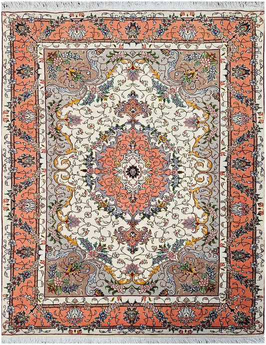 154x105 cm Fine Persian Tabriz Silk and wool rug