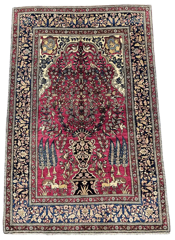 216x144cm Old Fine Isfahan Silk and Wool Handmade Pink and beige rug - Rugoutlet