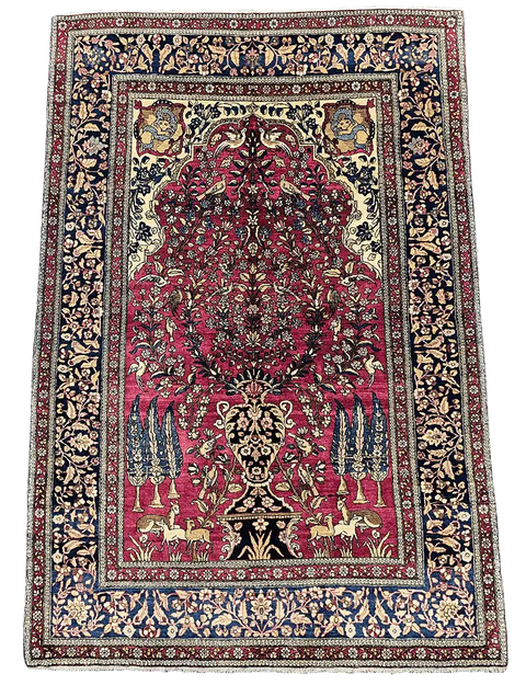 216x144cm Old Fine Isfahan Silk and Wool Handmade Pink and beige rug - Rugoutlet