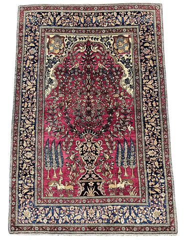 216x144cm Old Fine Isfahan Silk and Wool Handmade Pink and beige rug - Rugoutlet