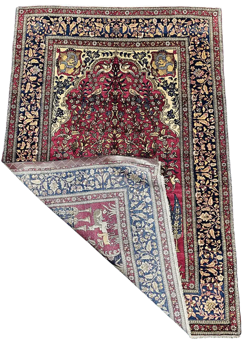 216x144cm Old Fine Isfahan Silk and Wool Handmade Pink and beige rug - Rugoutlet