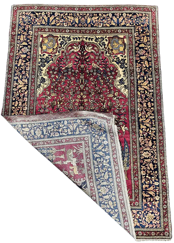 216x144cm Old Fine Isfahan Silk and Wool Handmade Pink and beige rug - Rugoutlet