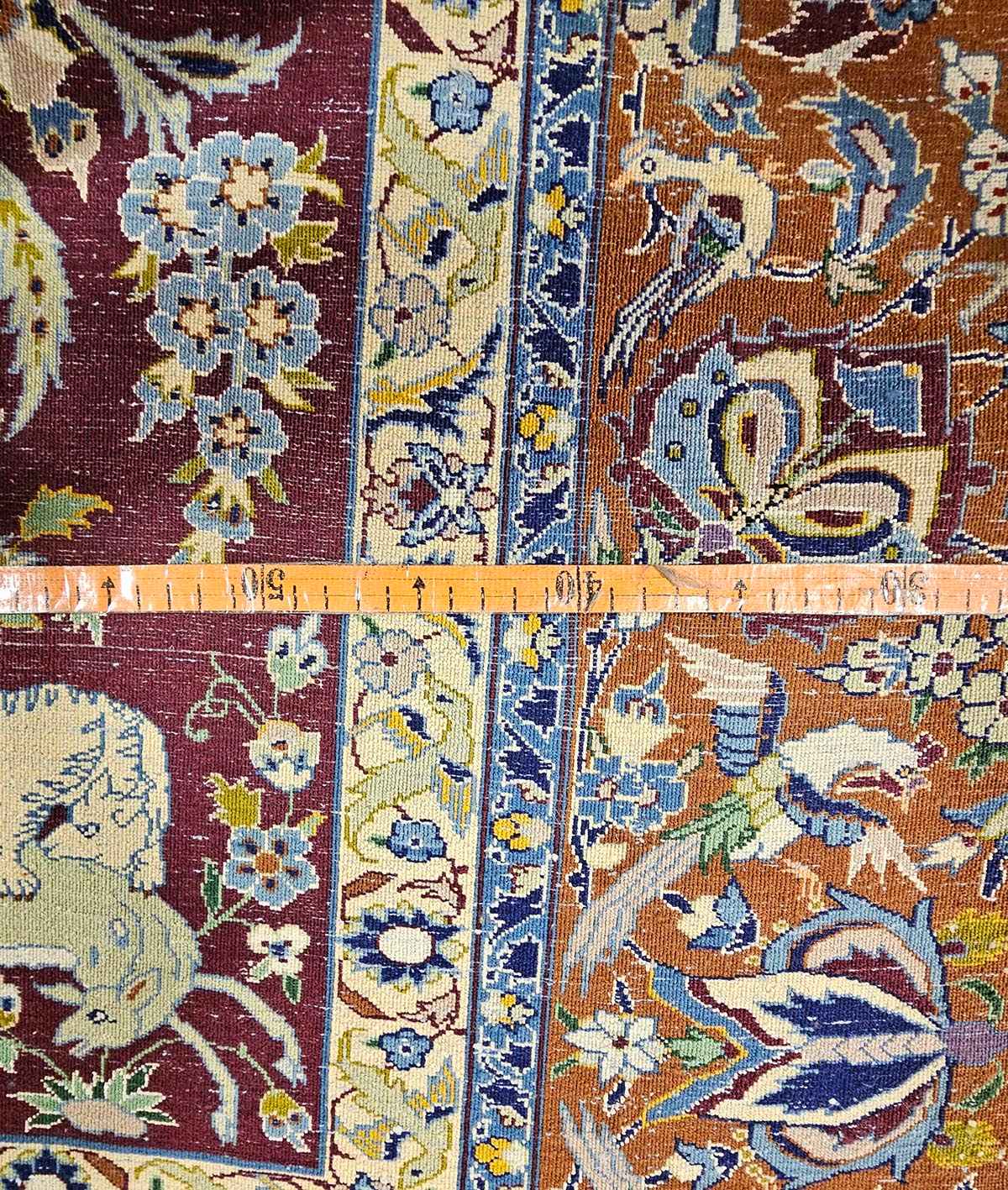 247x170cm Fine Isfahan Silk and Wool animal motifs Handmade Rug Maroon - Rugoutlet