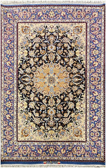 258x153 cm Fine ‘signed’ Isfahan Silk and Wool Handmade black and yellow rug